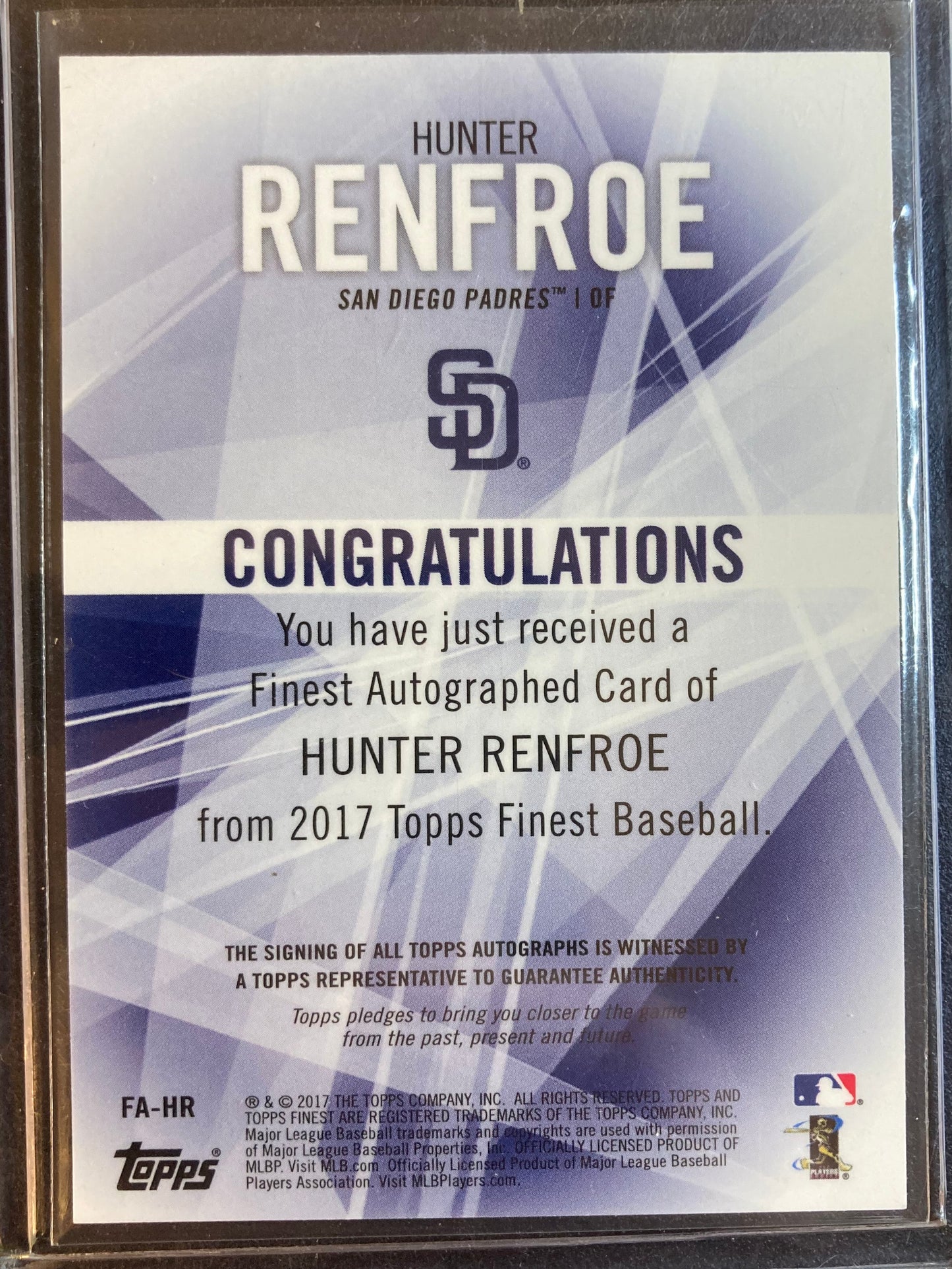 Hunter Renfroe AUTO~RC /150 Topps Finest Blue Refractor 2017 Rookie Autograph SP
