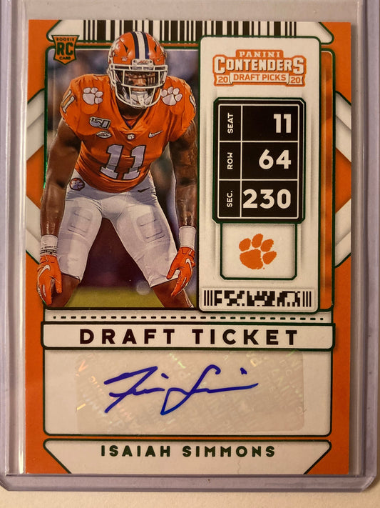 Isaiah Simmons AUTO~RC Contenders Draft Ticket Green Foil 2020 Rookie Autograph