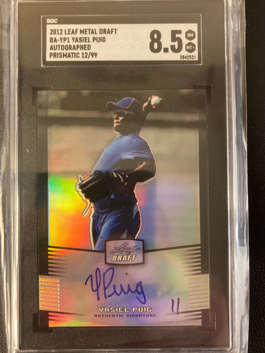 Yasiel Puig AUTO~RC /99 Leaf Metal Draft Prismatic 2012 Rookie Autograph SGC 8.5