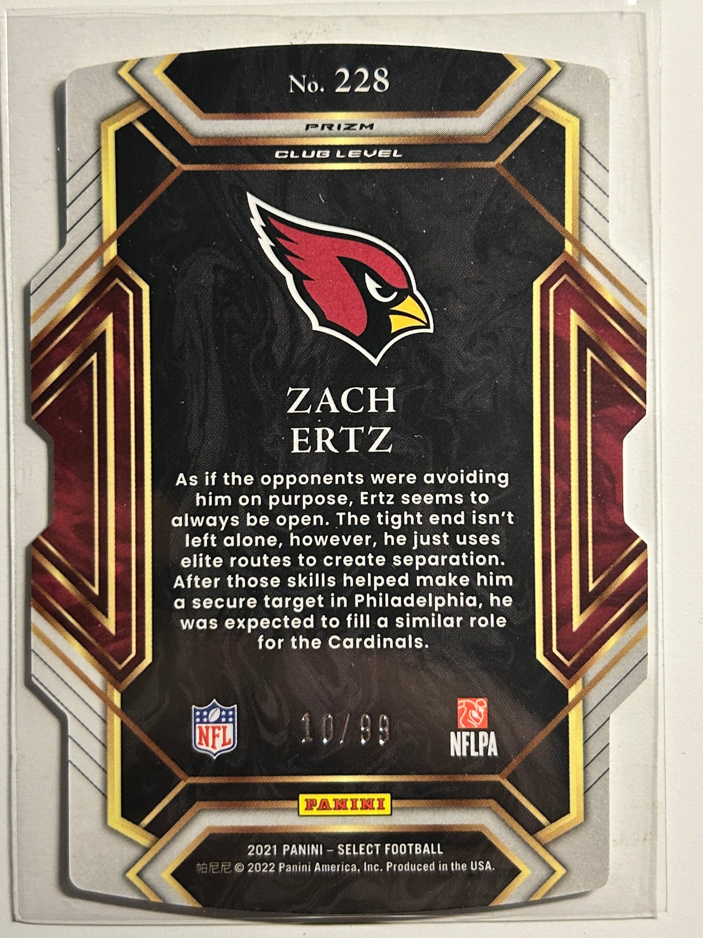 Zach Ertz /99 Select White Prizm Die Cut Club Level 2021 Panini Rare Parallel SP